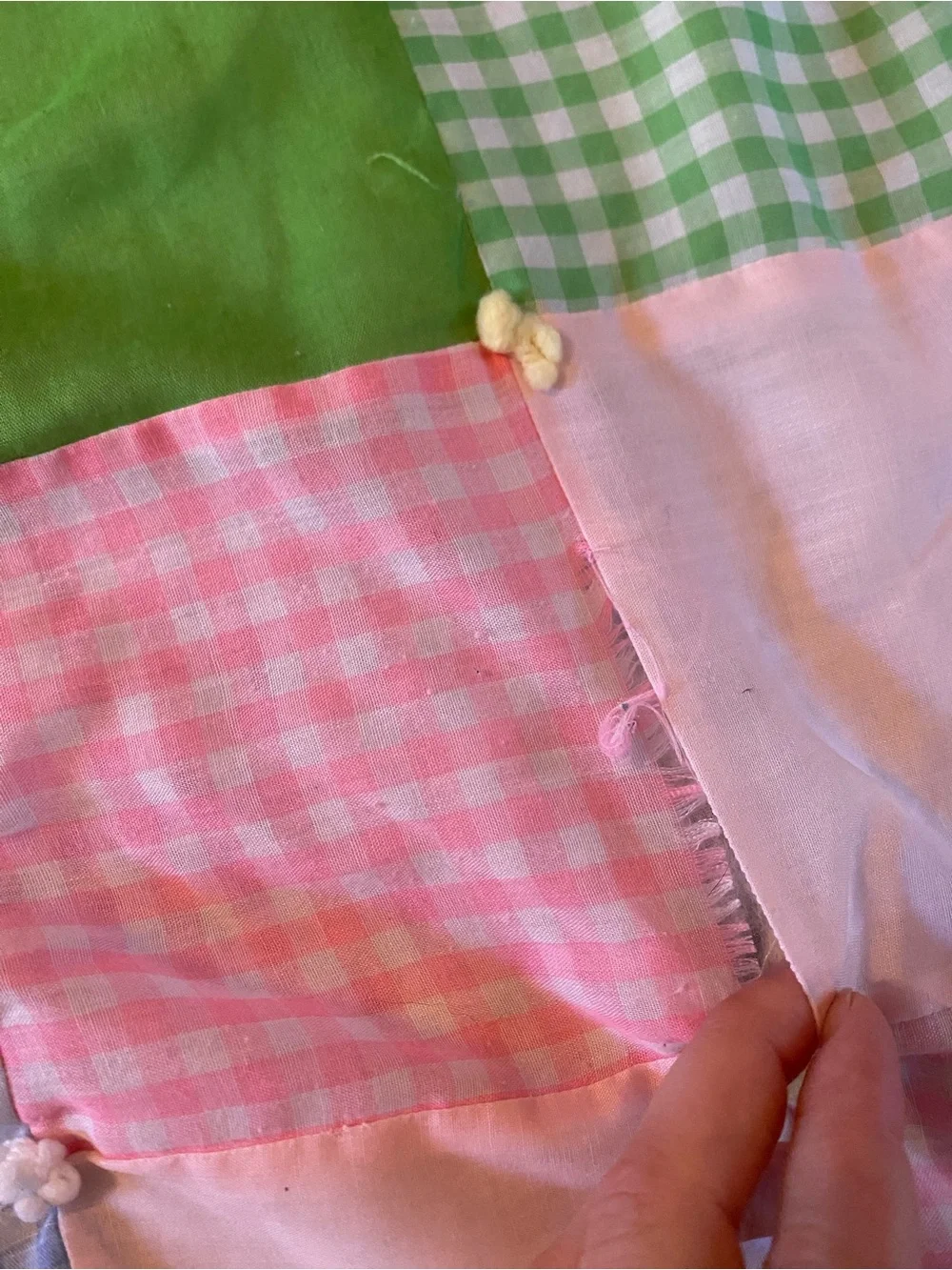 Vintage Handmade Pastel Gingham Patchwork Quilt